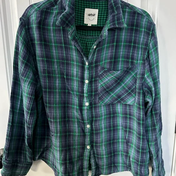 Aerie Green and Black Checkered Shirt - Picture 1 of 3